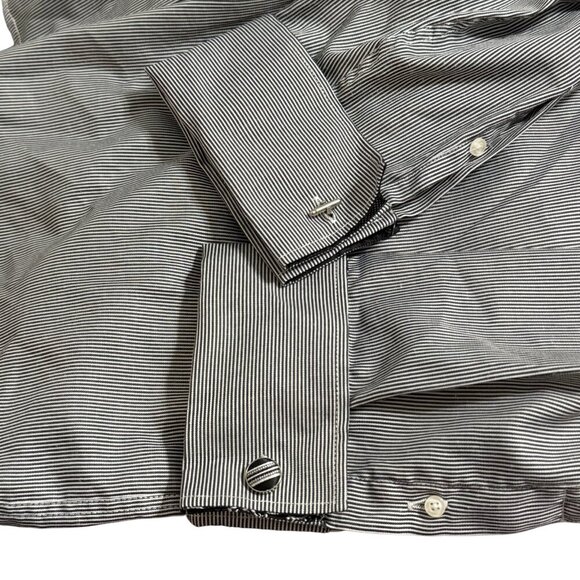 Statement Confidence Mens Black White Striped Button Down Dress Shirt - XXL - Picture 7 of 9